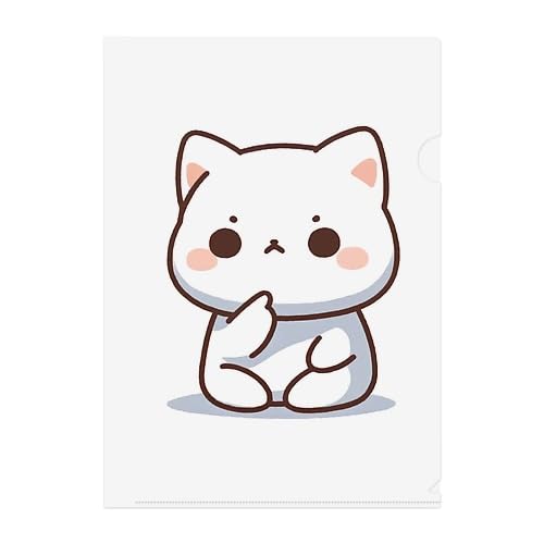 Amazon | 【受注生産】考え中のかわいい白猫 キャラクター イラスト 猫